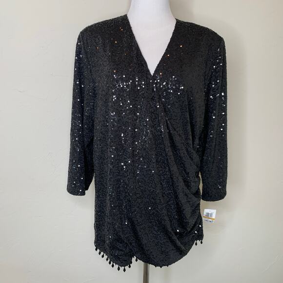 NWT MSK Women Sequin Bead Fringe Top Formal Cocktail Holiday Sz 3X - Picture 1 of 8